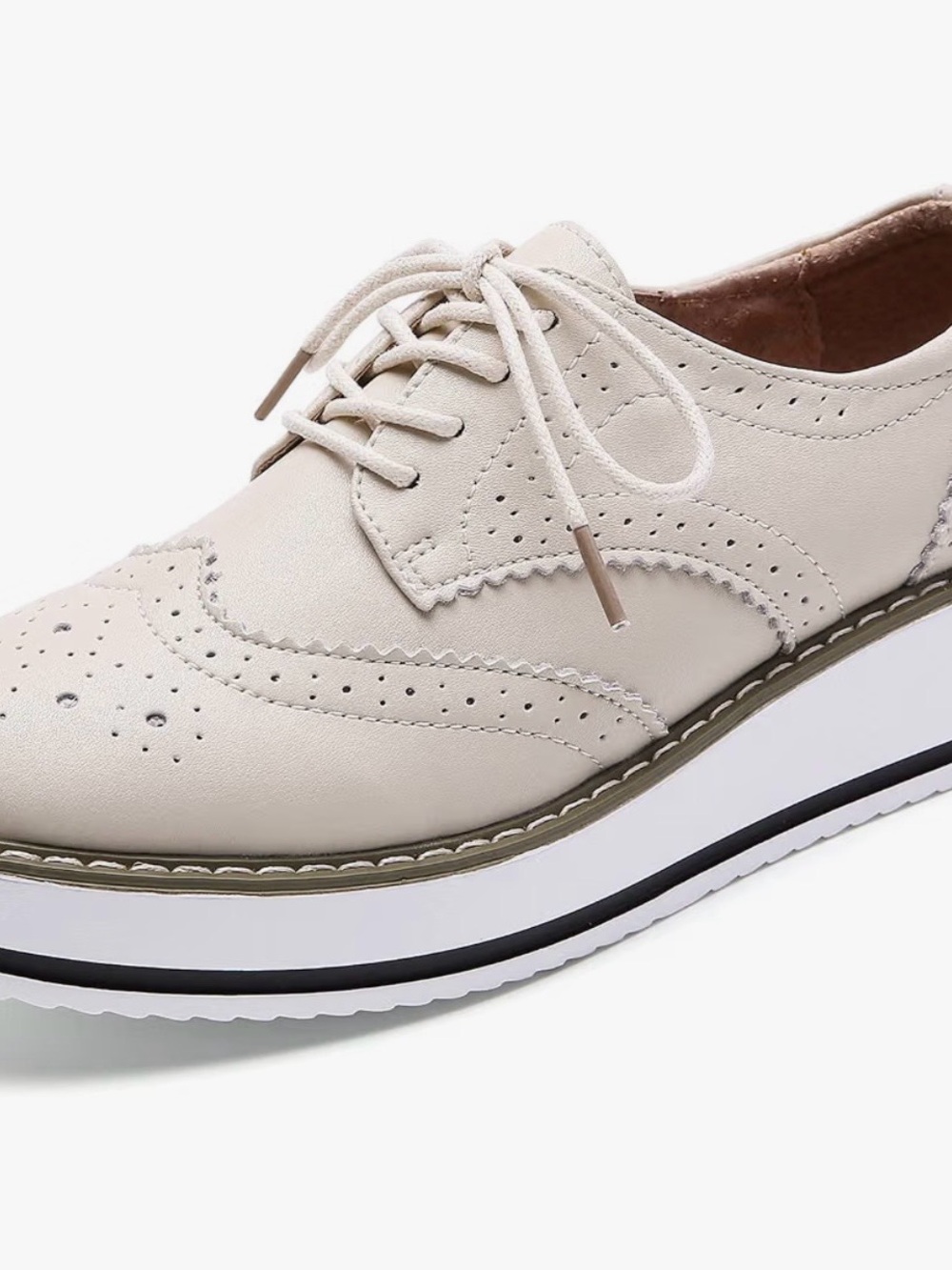 DADAWEN Platform Lace-Up Wingtip Square Toe Oxford Shoes Oxford Shoes Off White